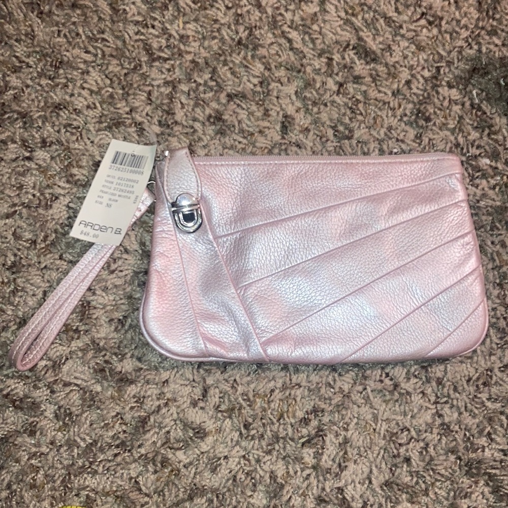 Arden B. Light Pink Pearlized Leather Wristlet Wallet